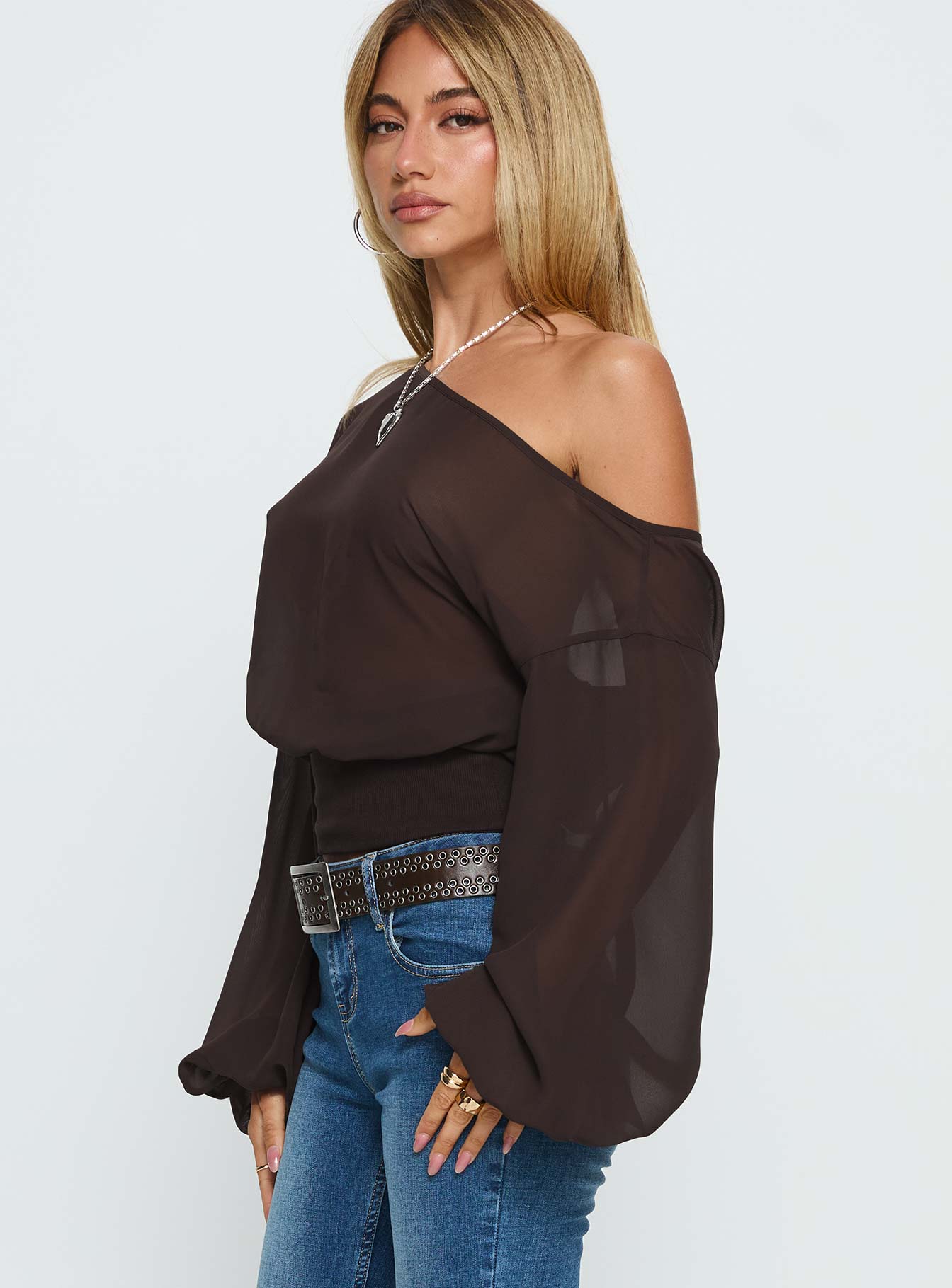 Idalina Slouchy Chiffon Top Brown | Princess Polly
