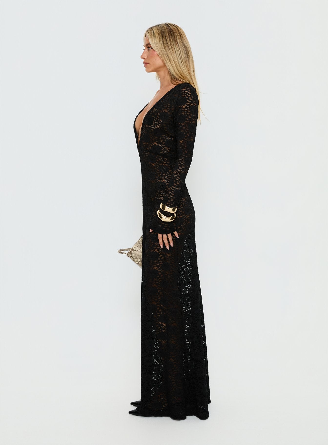 Delwyn Lace Backless Maxi Dress Black | Princess Polly