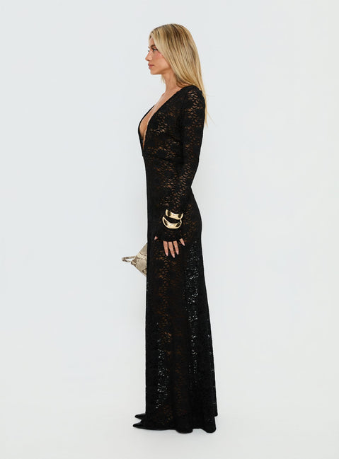 Delwyn Lace Backless Maxi Dress Black