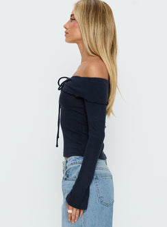 Sevanna Off Shoulder Long Sleeve Top Navy