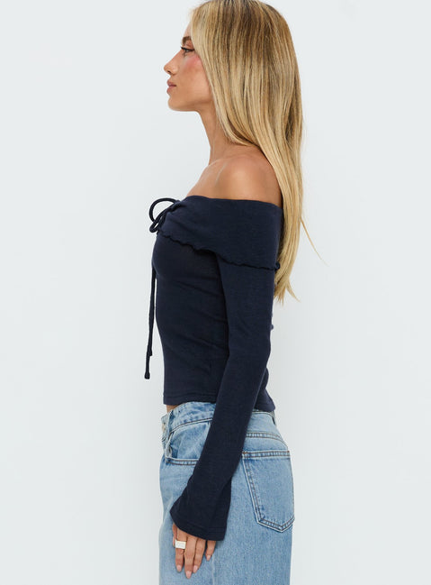Sevanna Off Shoulder Long Sleeve Top Navy