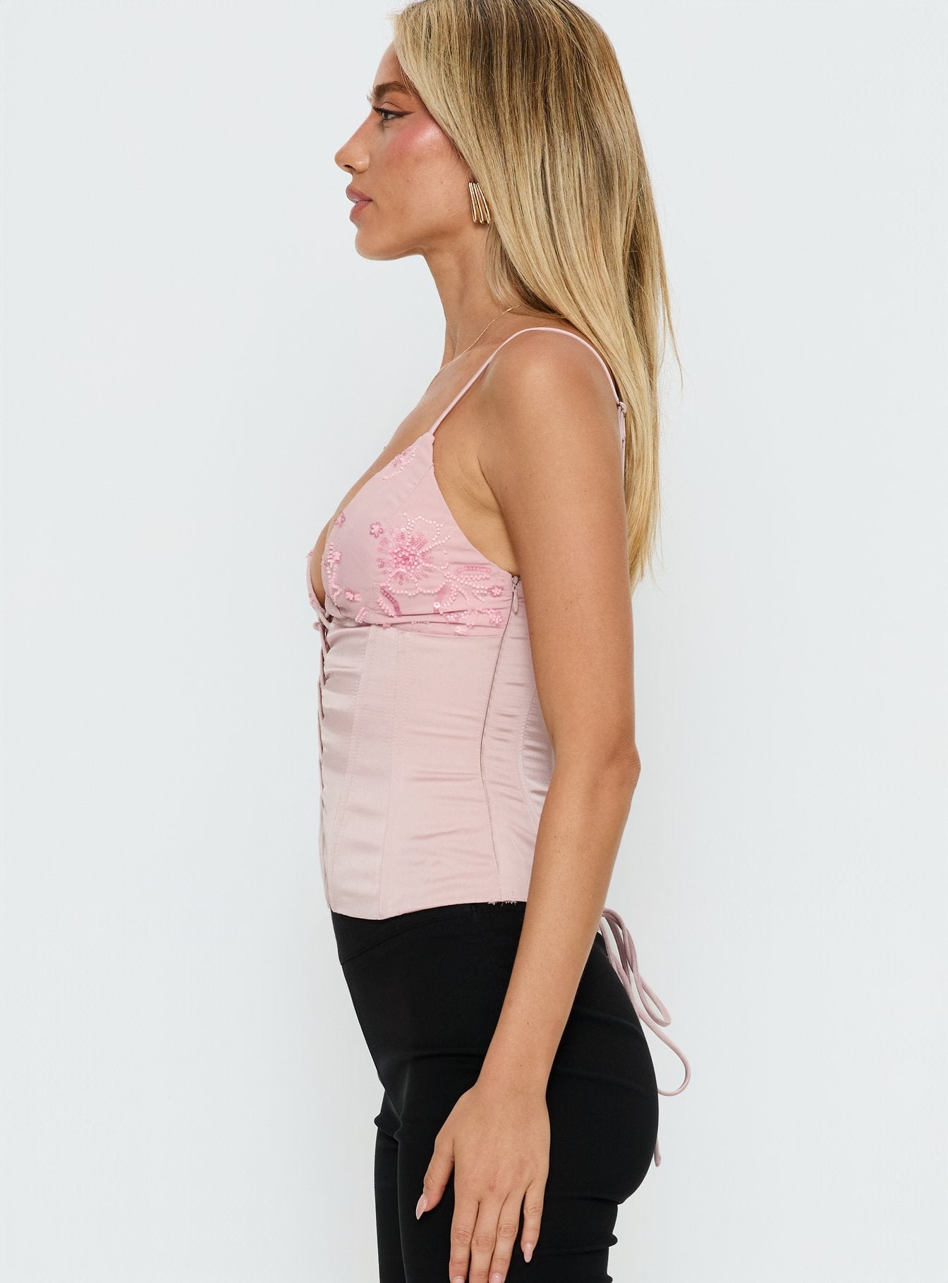Devonna Corset Beaded Top Pink