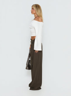side view of model wearing Princess Polly Elisson Layered Buckle Pants Grey Mid Rise Pants 