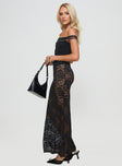 Lace maxi skirt High rise, slim fit, elasticated waistband  Good stretch, unlined, sheer Princess Polly Lower Impact 