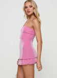 side view of model wearing Princess Polly Carette Strapless Mini Dress Hot Pink Straight Neck 