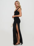 side view of model wearing Princess Polly Zaloma Cut Out Maxi Dress Black Plunger 