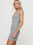 side view of model wearing Princess Polly Macaroni Mini Dress Grey Scoop Neck 