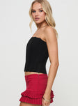 side view of model wearing Princess Polly Moneypenny Strapless Top Black Sleeveless straight 