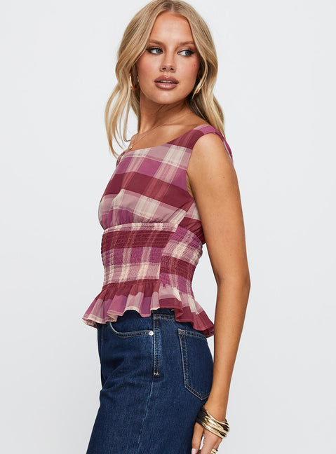 Sweet Honey Frill Top Pink Check