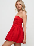 product Princess Polly Straight Neck  Crotoy Strapless Bubble Hem Mini Dress Red