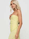 side view of model wearing Princess Polly Sunburst Strapless Top Yellow Sleeveless straight 