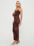 side view of model wearing Princess Polly Knox Maxi Dress Chocolate Scoop Neck 