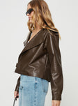 Oversized jacket Faux leather material, lapel collar, button fastening, snap button at cuff Non-stretch, fully lined
