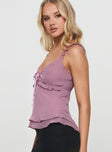 side view of model wearing Princess Polly Taini Top Purple Sleeveless Plunger 