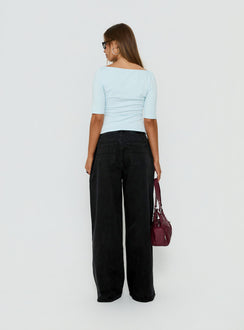 Naylor Mid Rise Wide Leg Jeans Washed Black Denim Petite