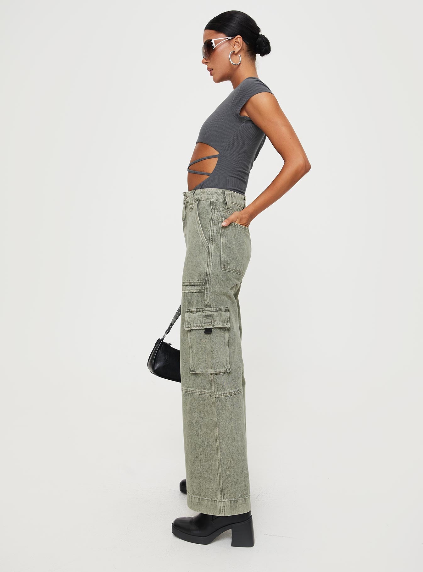 product Princess Polly High Waisted  Making History Cargo Jeans Olive