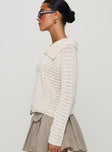 side view of model wearing Princess Polly Tuscon Crochet Sweater White 