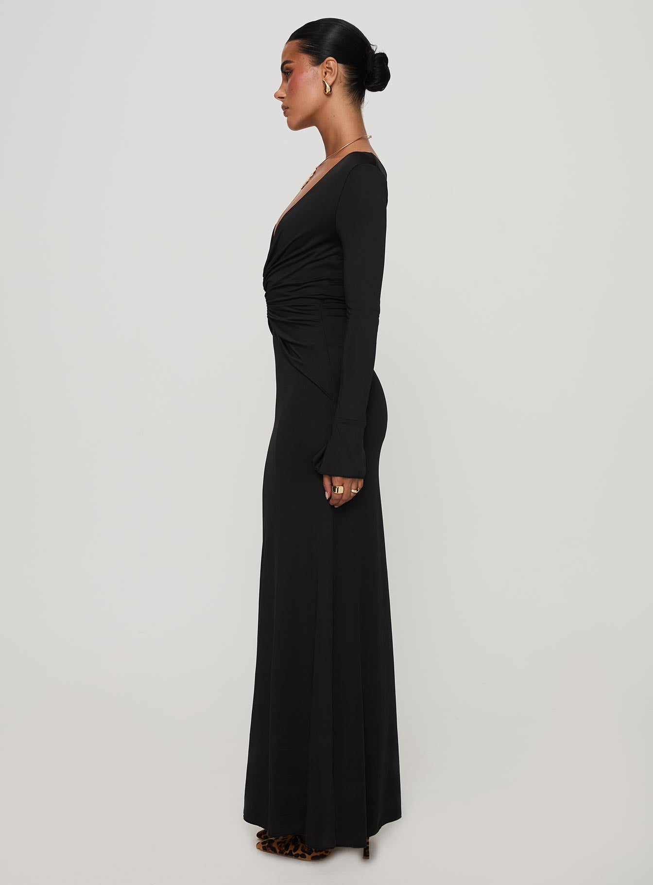 princess polly black long sleeve dress Lezure Plunge Long Sleeve Maxi Dress Black