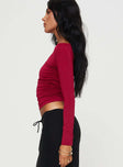 product Princess Polly Full Sleeves Asymmetric Neckline  Spiller Off The Shoulder Top Burgundy