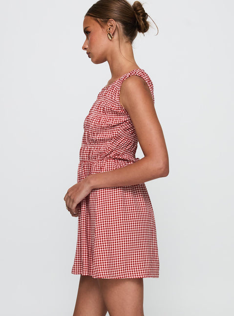 Winxie Shirred Mini Dress Red Gingham Winxie Shirred Mini Dress Red Gingham