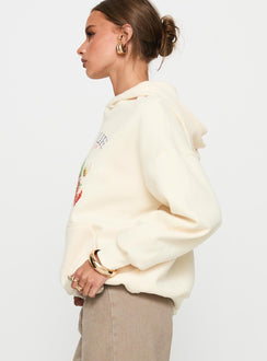 side view of model wearing Princess Polly Sweet Life Graphic Sweater Cream Long 