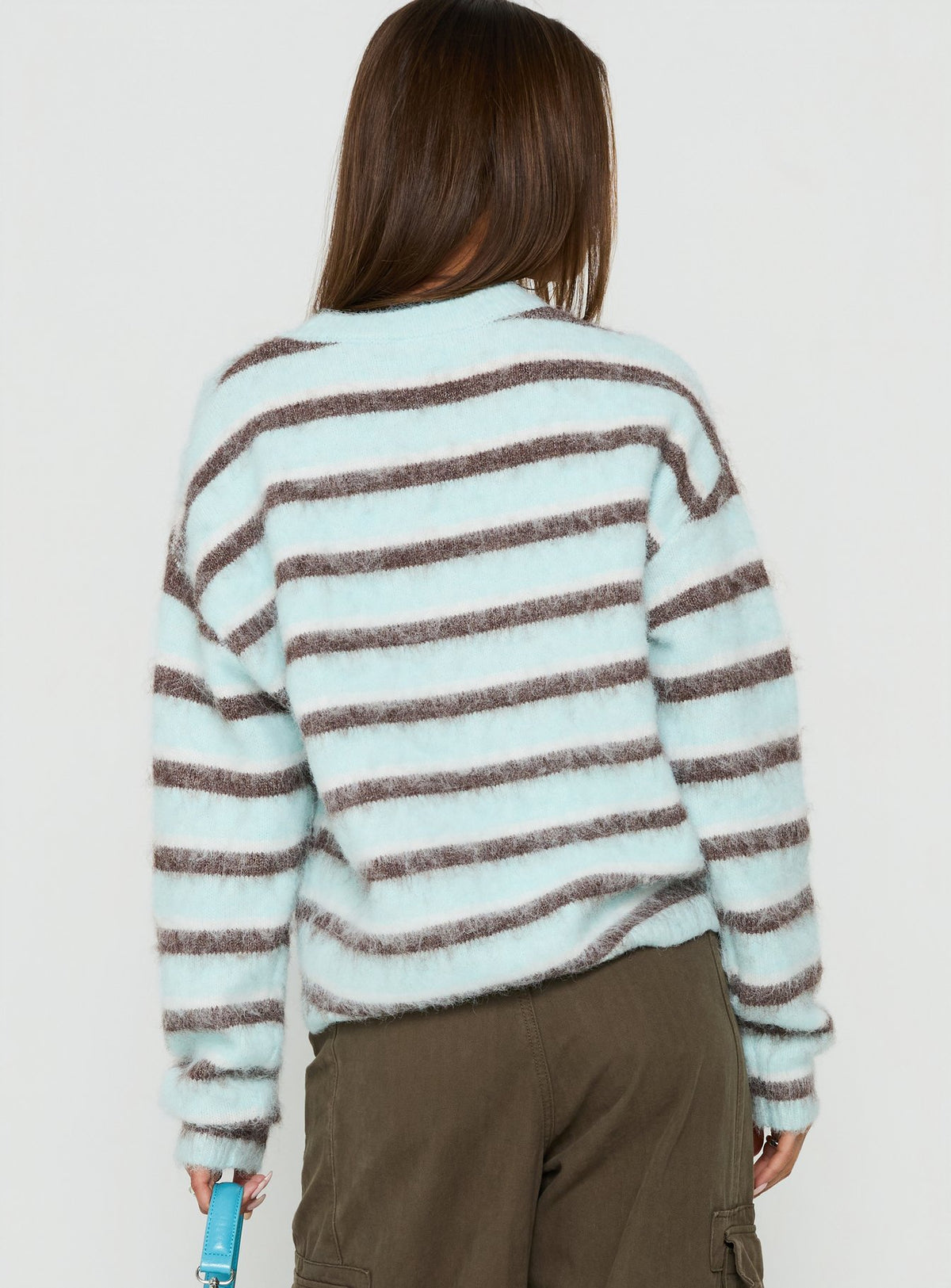 Zionie Knit Sweater Aqua / Brown Stripe
