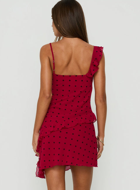 Our Love Frill Detail Mini Dress Red Polka Dot