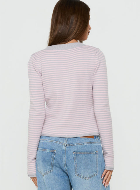 Lulieta Wrap Detail Knit Sweater Pink / Grey Stripe