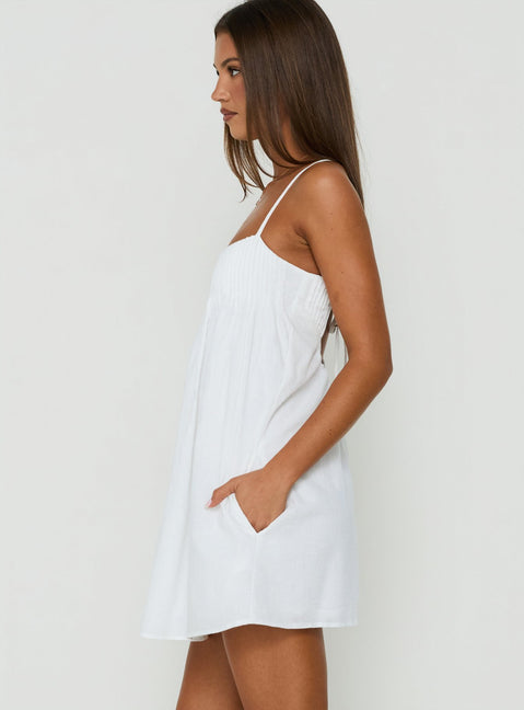 Stick With Me Tie Back Babydoll Mini Dress White