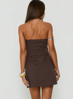 Noira Strapless Wrap Mini Dress Chocolate
