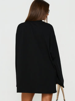 Settle Down Long Sleeve V Neck Mini Dress Black
