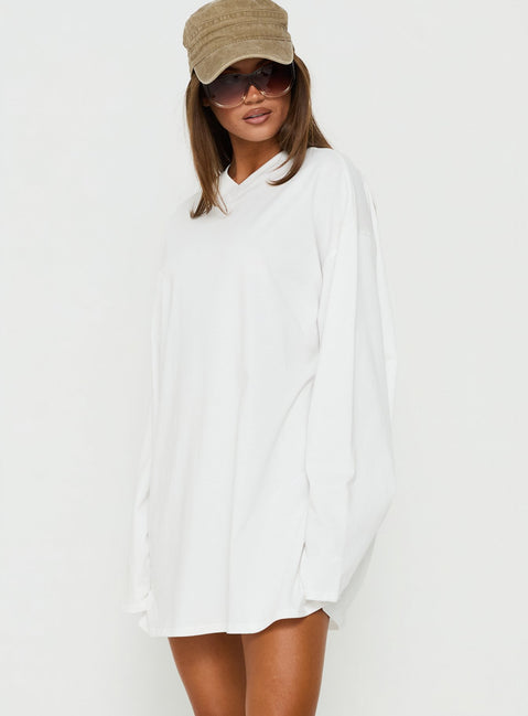 Settle Down Long Sleeve V Neck Mini Dress White