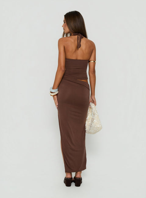 Imeraldia Hardware Halter Maxi Dress Chocolate