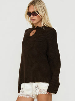 Carluna Keyhole Oversized Knit Sweater Brown