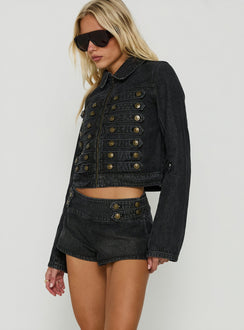 Abellah Military Denim Micro Shorts Washed Black
