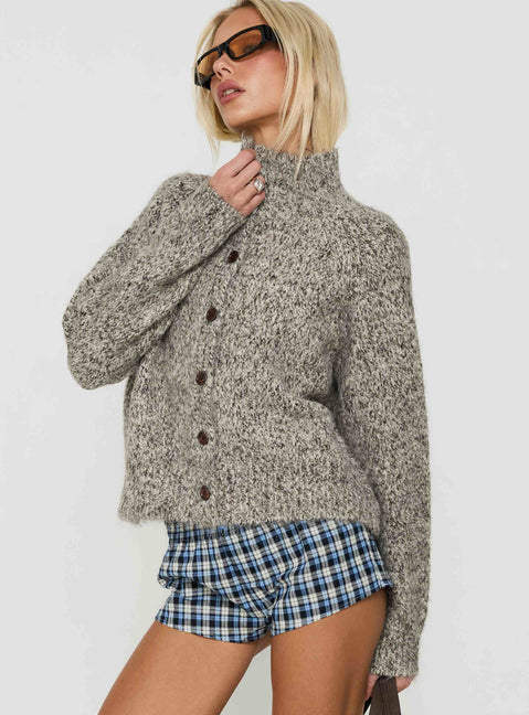 Faida Funnel Neck Knit Jumper Brown Speckle