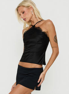 Brioney Arrowneck Lace Trim Top Black