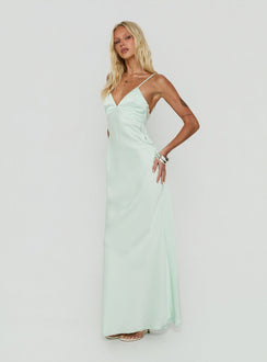 Flip A Switch Satin Lace Slip Maxi Dress Mint
