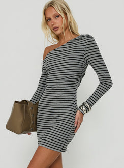 Beller Long Sleeve Mini Dress Grey / Black Stripe