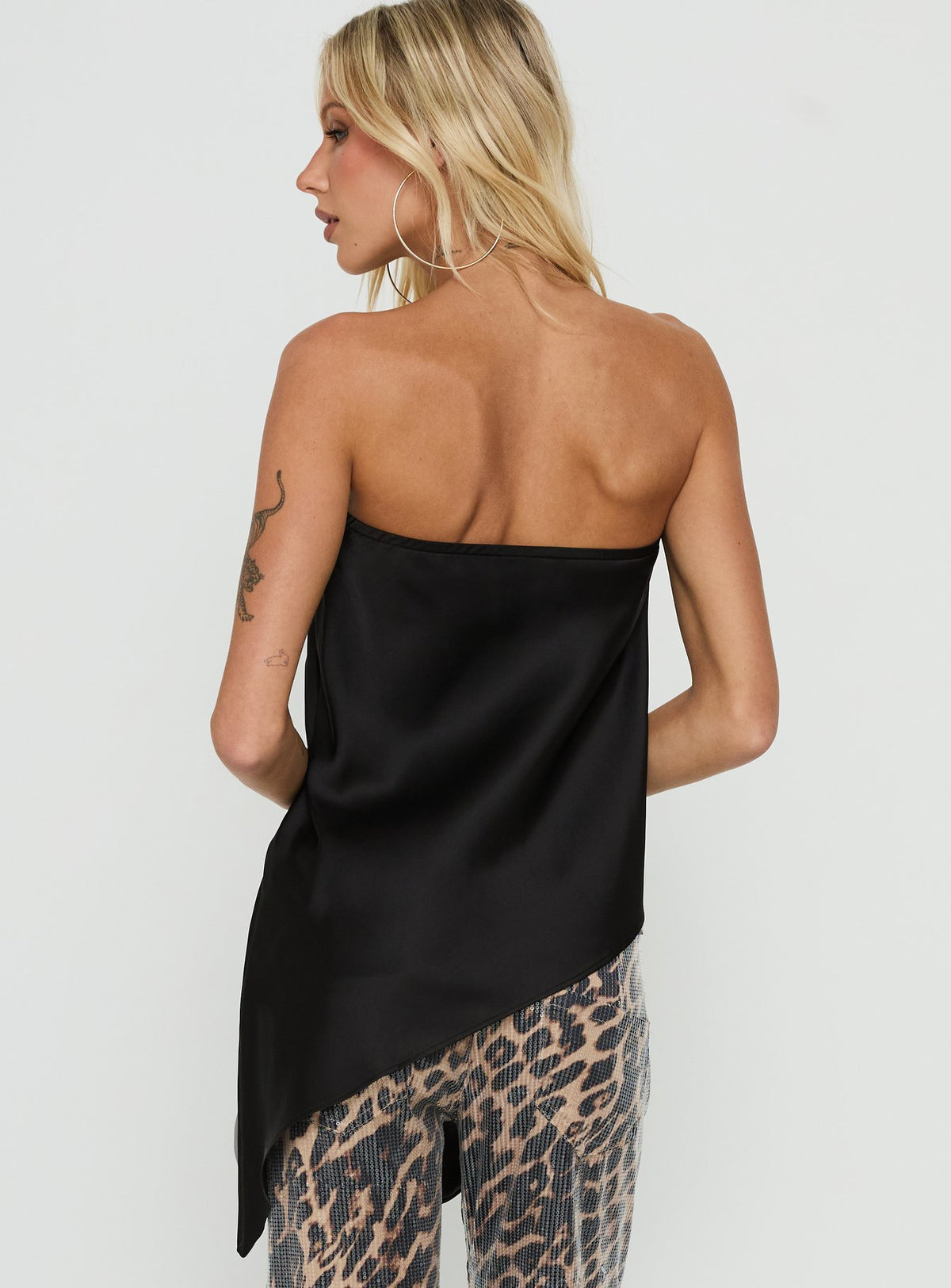 Keevah Strapless Satin Asymmetrical Top Black