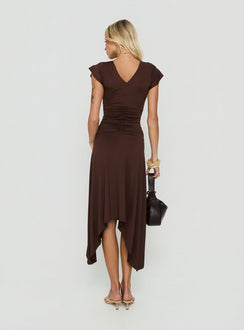Florra Ruched Short Sleeve Midi Dress Brown