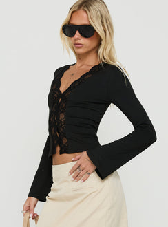 Jeanee Long Sleeve Lace Top Black