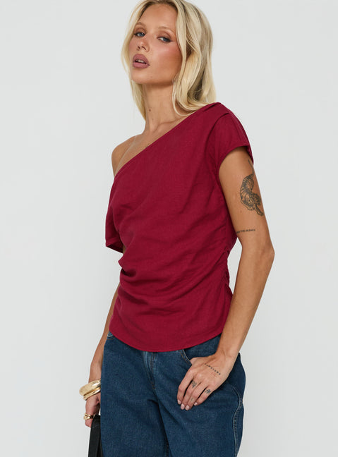 Seasons Change Relaxed Off Shoulder Top Burgundy
