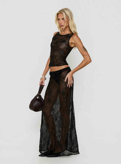 Hayess Sheer Embroidered Maxi Skirt Black