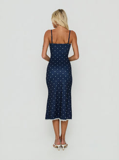 Delaney V Neck Frill Midi Dress Navy / White Polka
