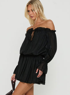 Zarevia Off Shoulder Long Sleeve Mini Dress Black