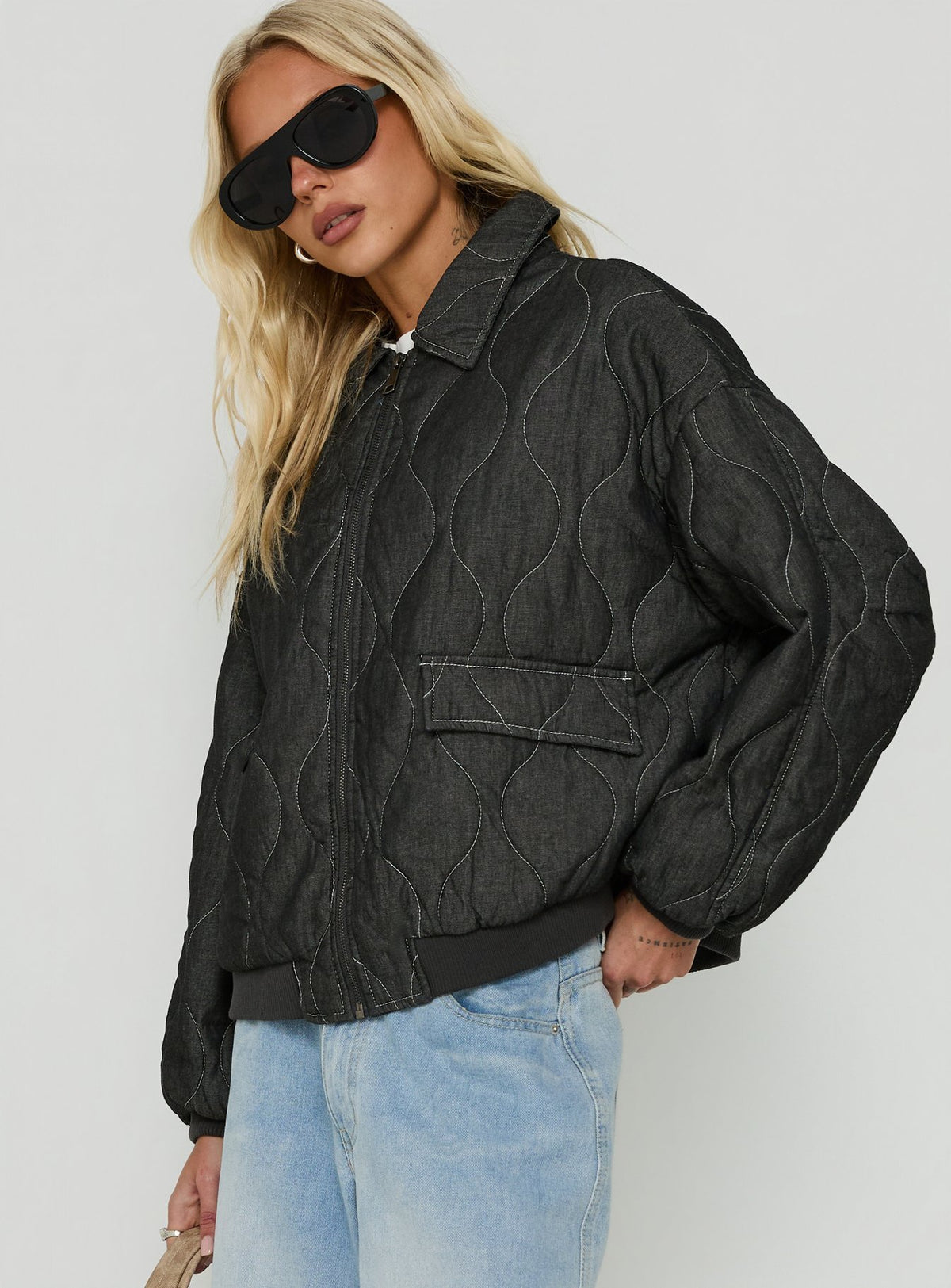 Taggie Quilted Jacket Washed Black