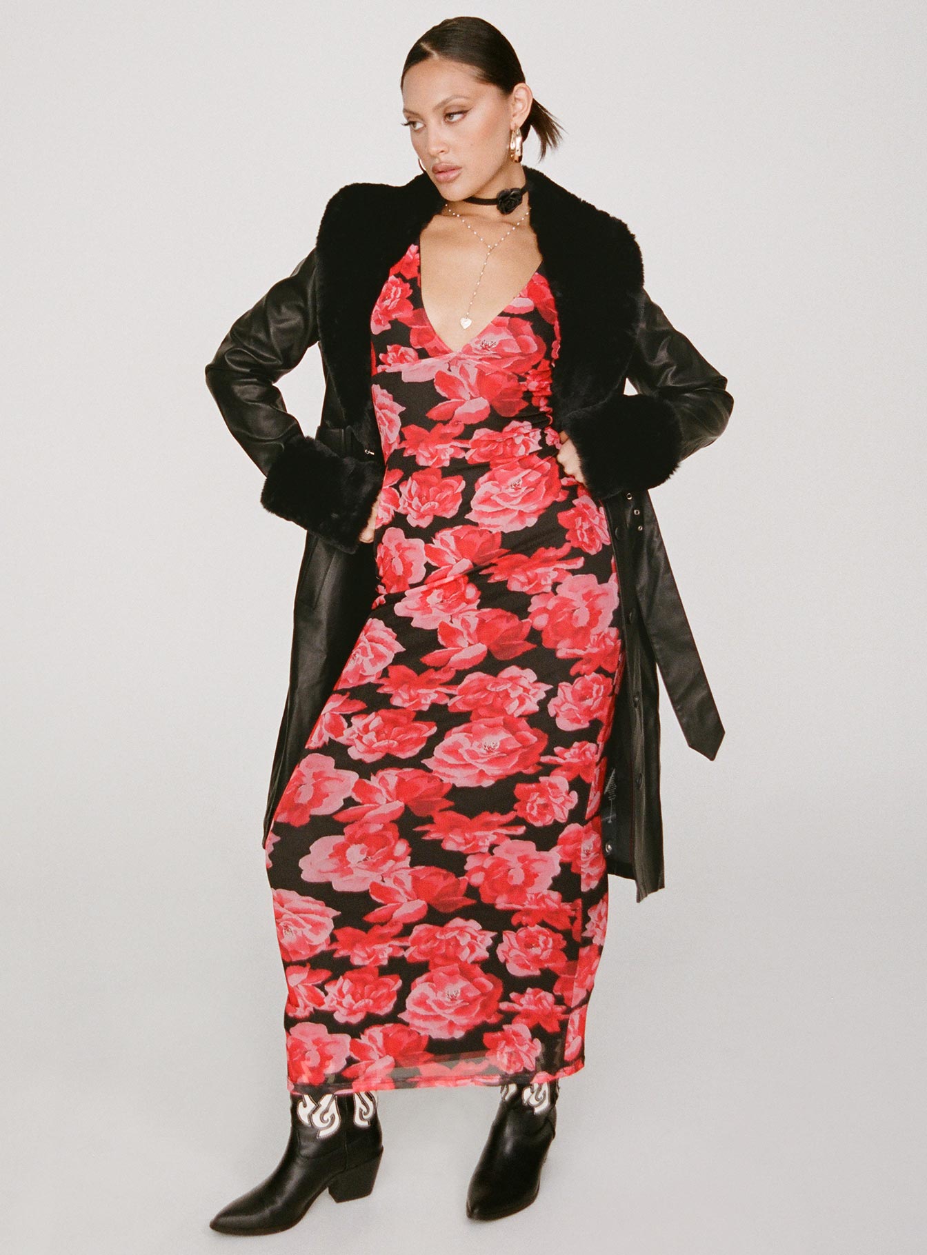 Black and 2024 red floral dress