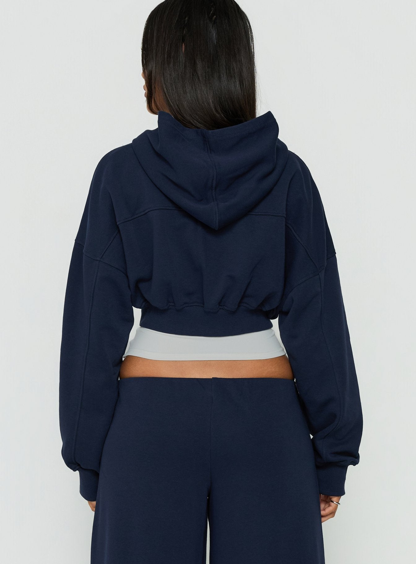 Lanna Fleece Zip Through Cropped Hoodie Navy