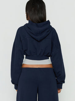 Lanna Fleece Zip Through Cropped Hoodie Navy